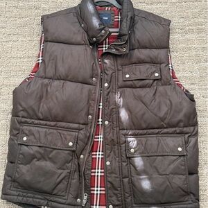 GAP Brown Vest with Red Plaid Interior